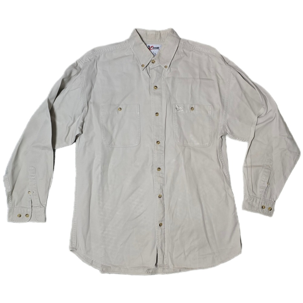 Chase Authentics Mens Tan Long‎ Sleeve Button Up Shirt Size L Cotton
(G)
